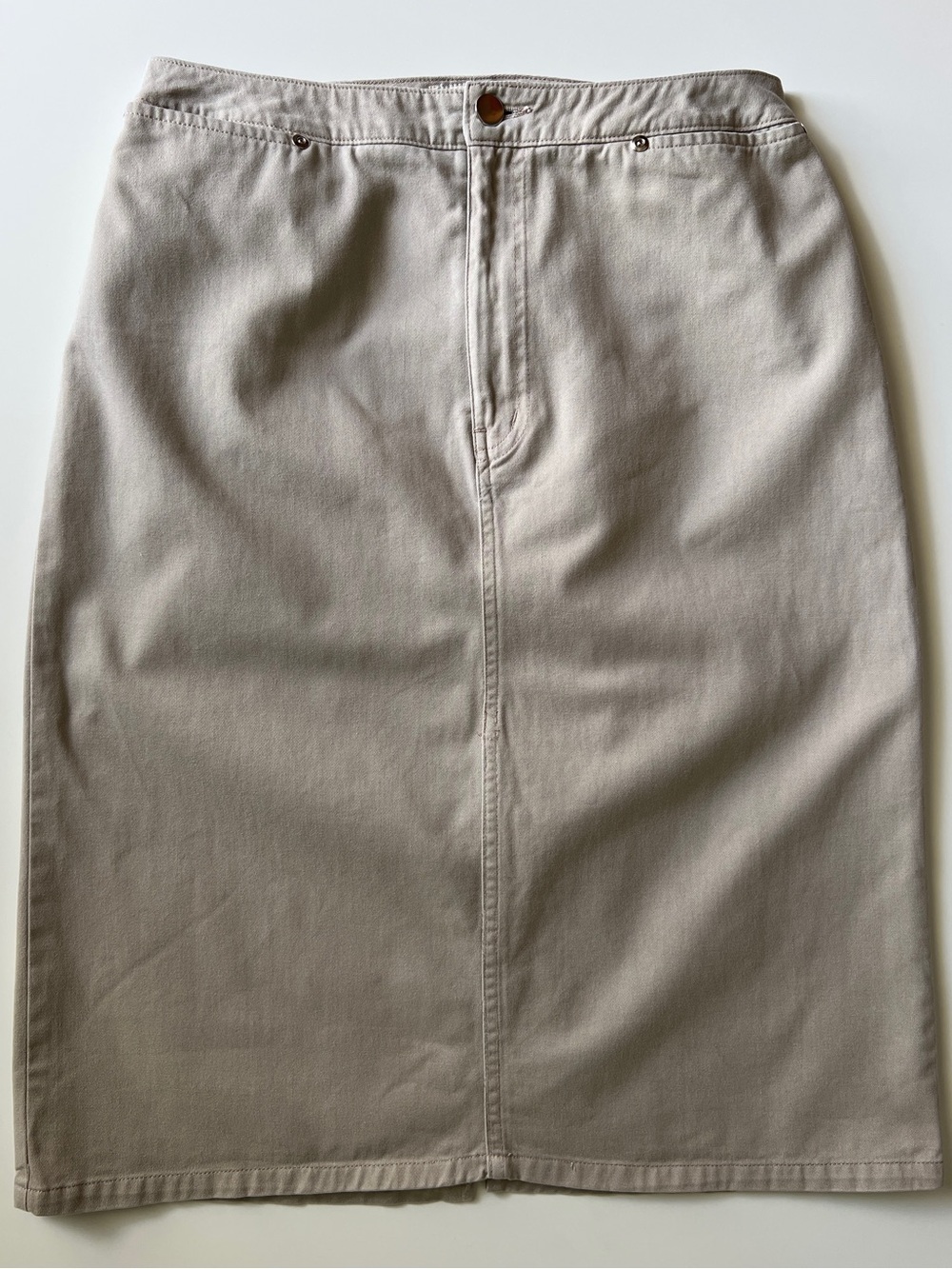 St Johns Bay Khaki Knee Length Skirt Cotton Straight Minimalist Casual Size 8 - Picture 3 of 15